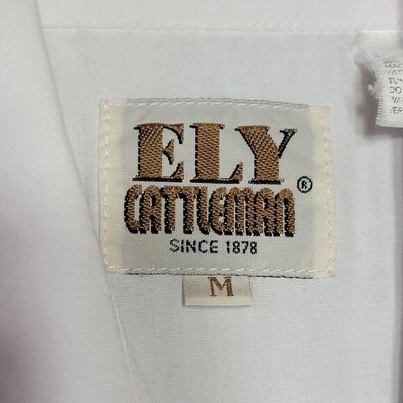 Ely Cattleman LS White Pearl Snap Western Shirt w/ Black Trim - Size Medium - Picture 5 of 6